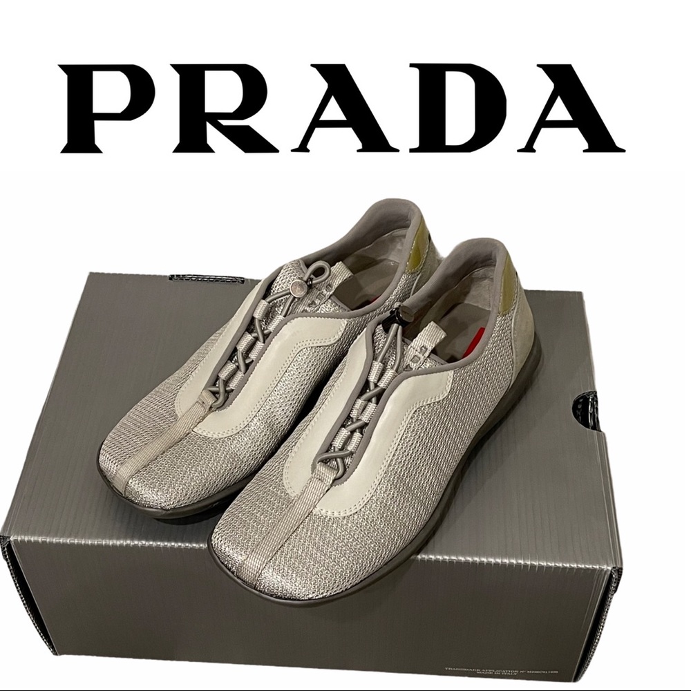Prada bike tech silver sneakers shoes new in box